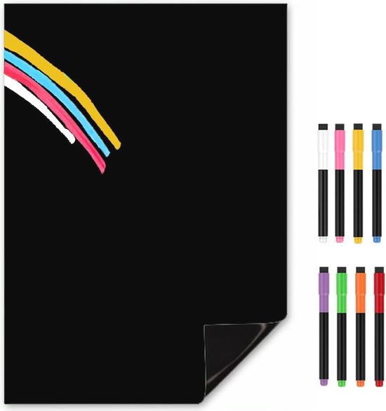KalaMitica - Magnetic Chalkboard for Wall - Black Steel Chalkboard, Writable with Chalk and Erasable, Magnetic Board for Fridge Magnets - Anthracite Black, 56x38cm