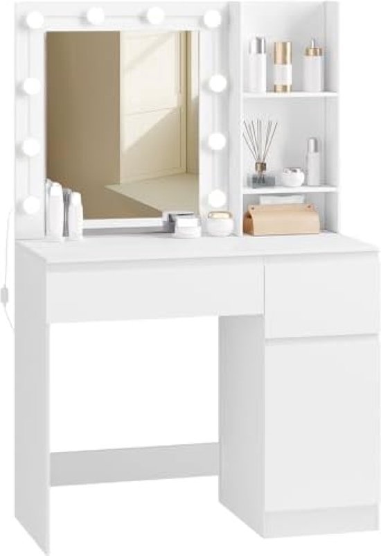 Make-uptafel, Kaptafel, Wit met Led Verlichting