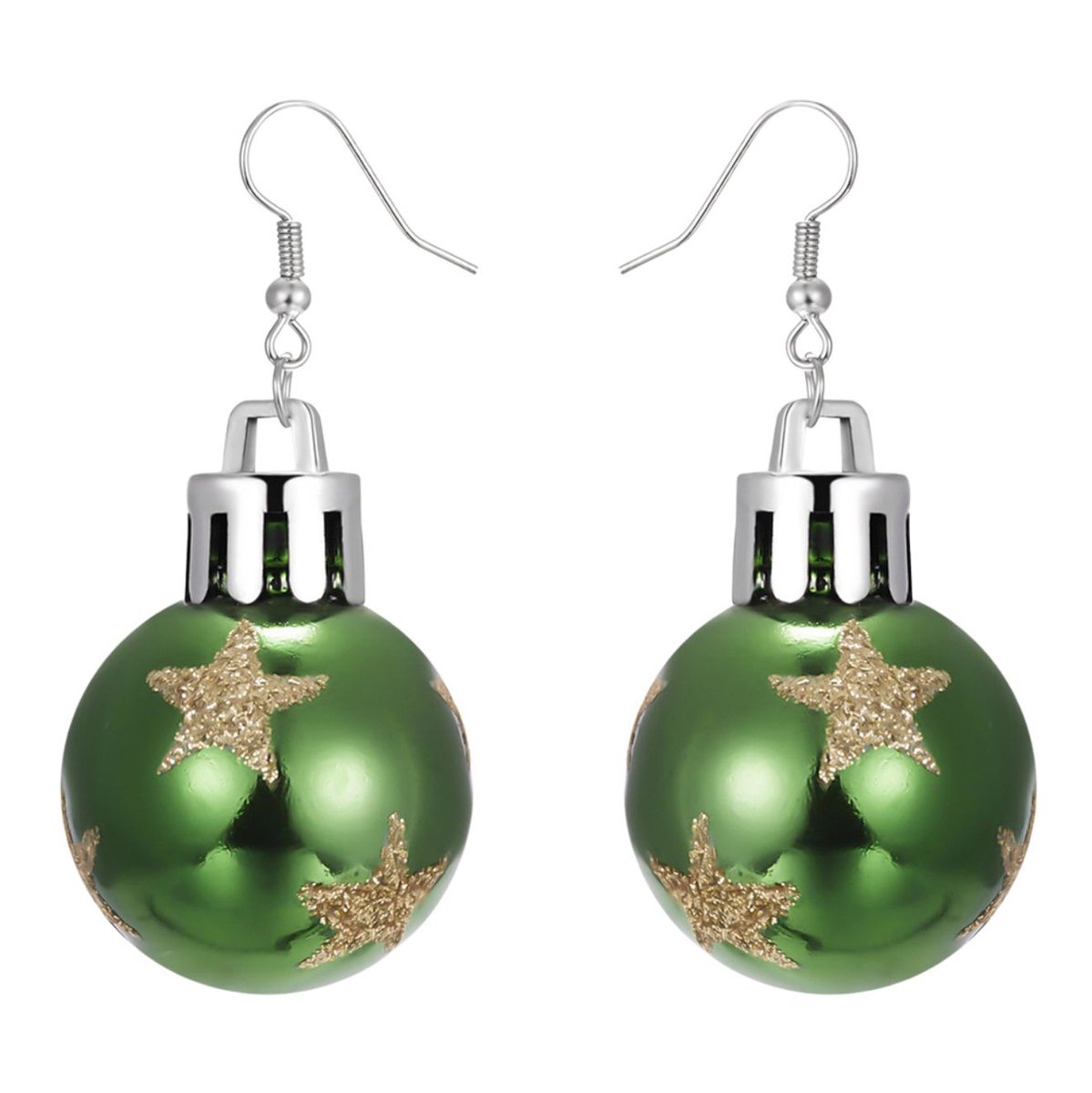 Marama - kerst - oorbellen Kerstbal Groen - dames - oorhangers - lichtgewicht - met glitter sterren - feest - kerstballen