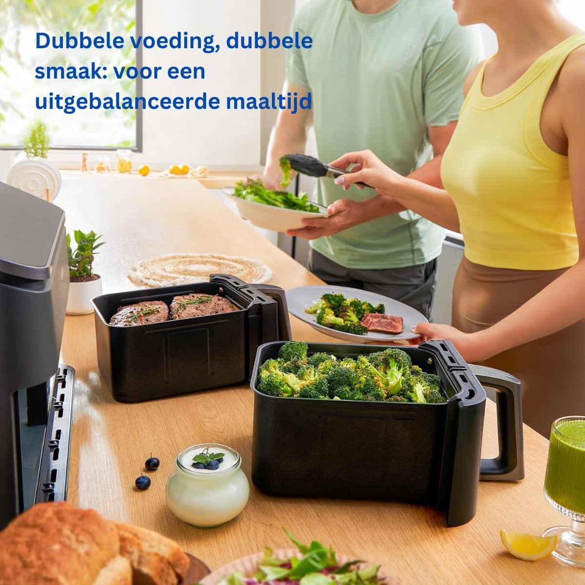 Afbeelding 3 van MKSS® Dubbele Airfryer XXXL - Duo Heteluchtfriteuse - Geschikt voor Accessoires - 8.5L - Zwart