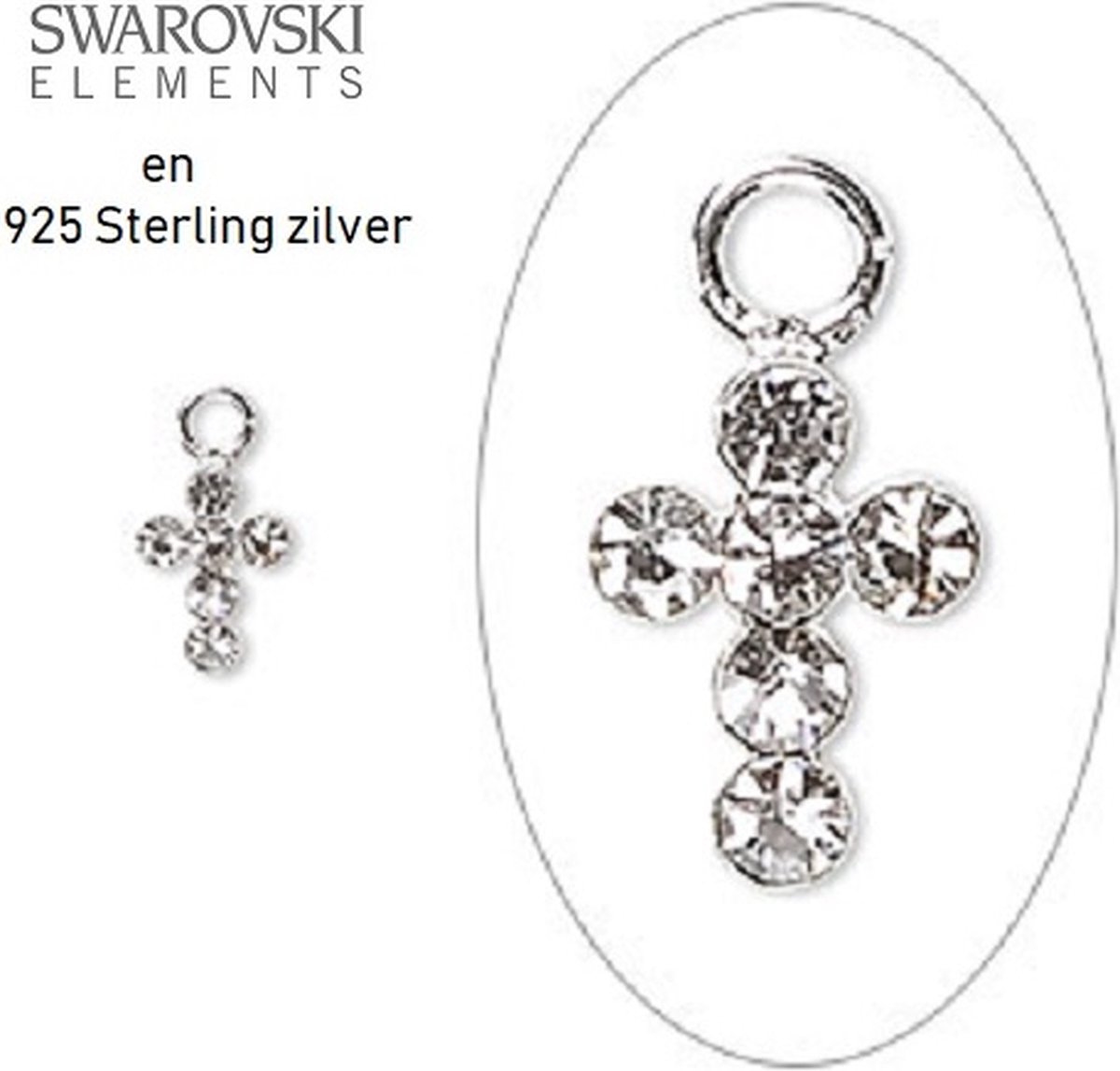 Sterling zilveren Swarovski bedeltjes, kruisjes 7x5mm, met Crystal Clear Swarovski kristal. Per 2 stuks
