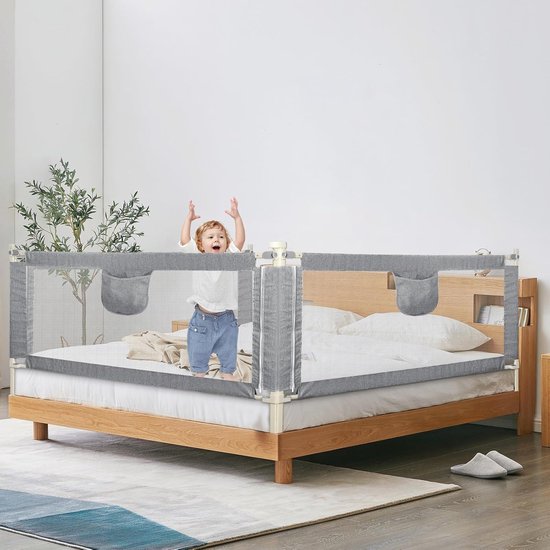 Willonin Veiligheidshekje voor het kinderbed, draagbaar babybedhekje, anti- valhekje, bedhekje voor peuters (grijs, 180 cm