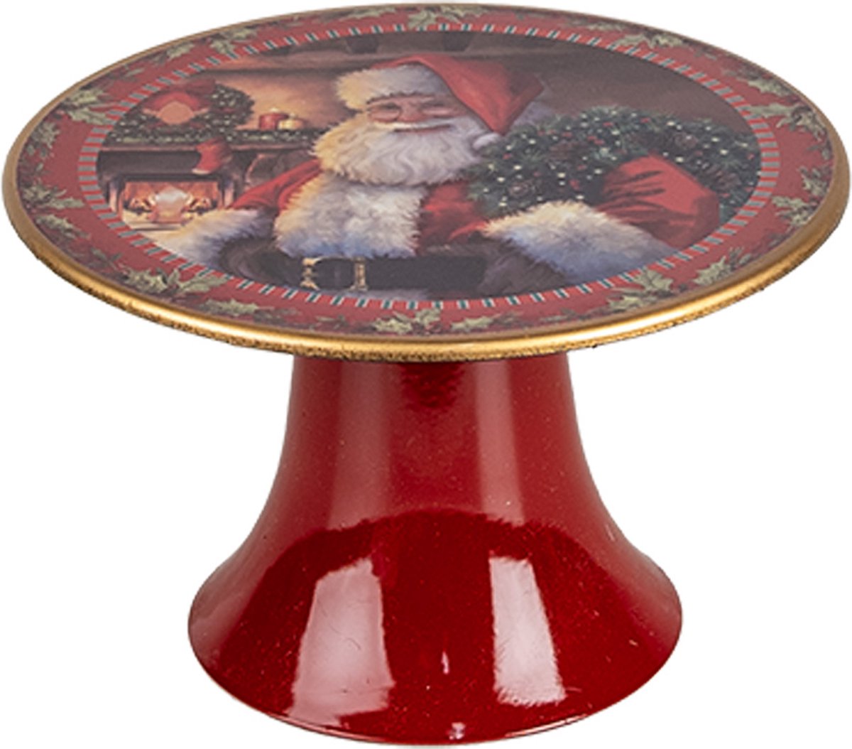 Clayre & Eef Taartplateau op Voet Ø 16x10 cm Rood Kunststof Kerstman