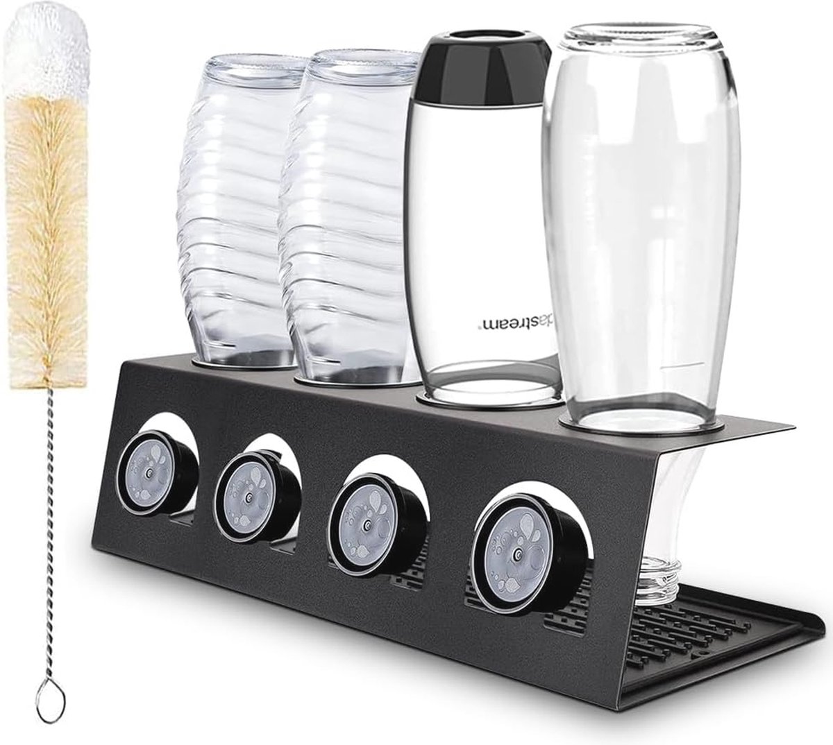 Goedkoopste Flessenhouder voor SodaStream - 4-delige roestvrijstalen flessenoplossing met afdruiprek