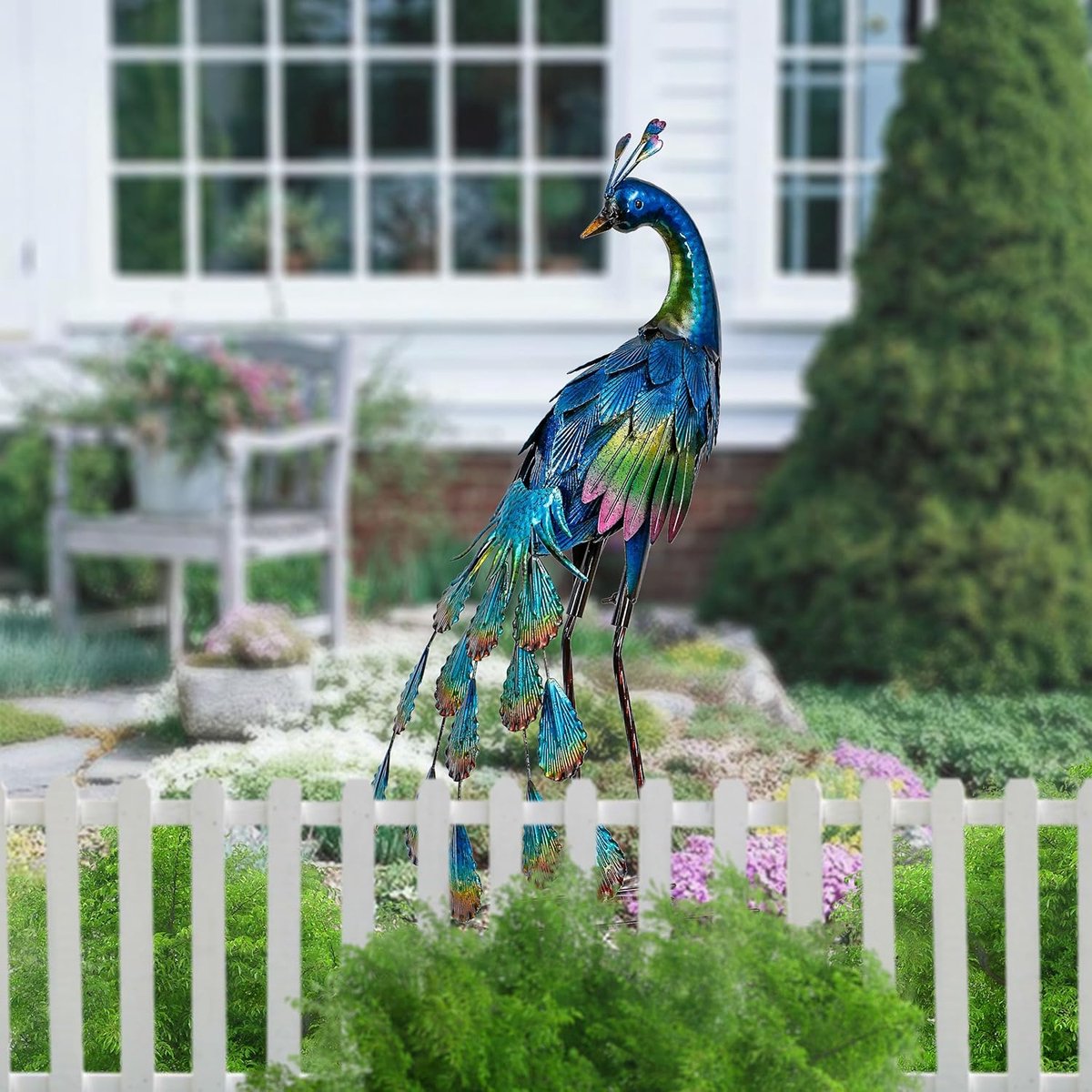 tuinbeeld Pluma pauw blauw / groen 85 x 30 x 61,5 cm kopen