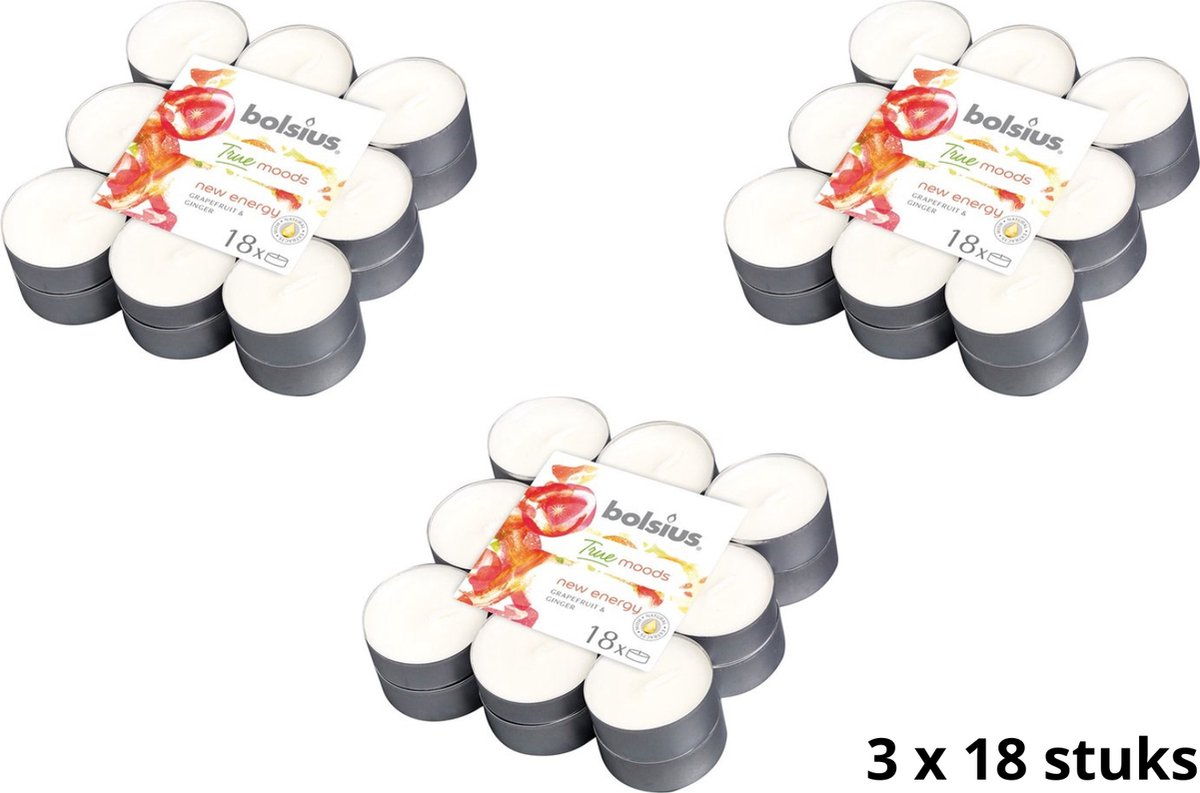 Bolsius Theelichten true moods new energy 3 x 18 stuks ( VOORDEEL SET ) Wit