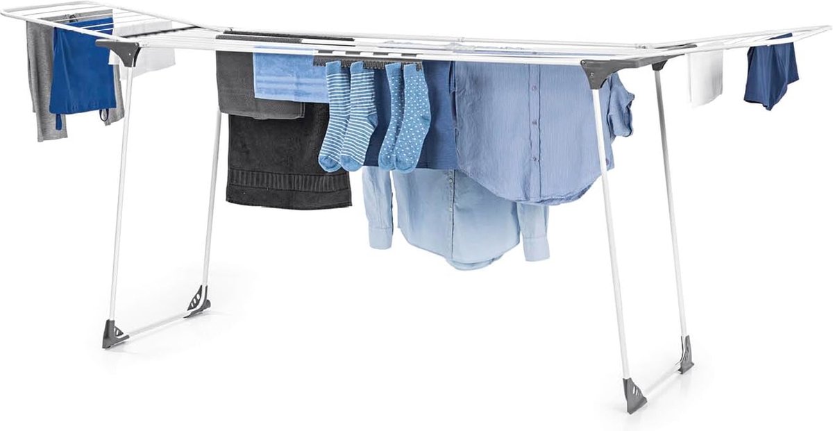 Goedkoopste Ruimtebesparend XXL Vleugeldroogrek met Wielen tot 260 cm - 25 Meter Drooglengte voor 2-3 Wasbeurten