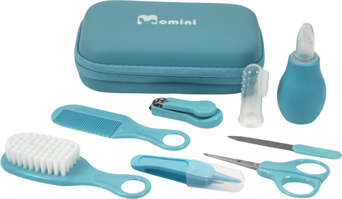 Goedkoopste Momini BabyCare Blue Babyverzorgingsset - 8-delige Multifunctionele Baby Cadeauset - Veilig en Stijlvol - Blauw