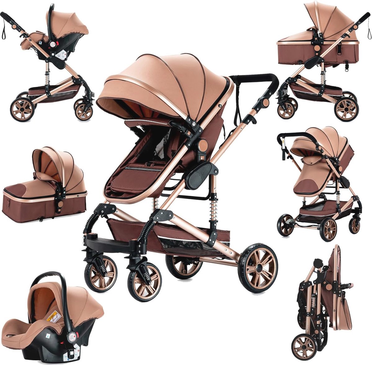 3-in-1 Kinderwagen voor Baby en Peuter - Opvouwbare Combi Kinderwagen met Omkeerbare Zitpositie, Inclusief Accessoires - 3-in-1 - €76,95