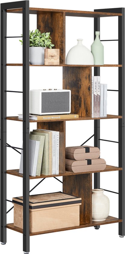 O'DADDY® - Boekenkast - Opbergkast - Boekenrek - Industrieel Ontwerp - 74 x 30 x 150 cm - Vintage Bruin - Zwart Metaal