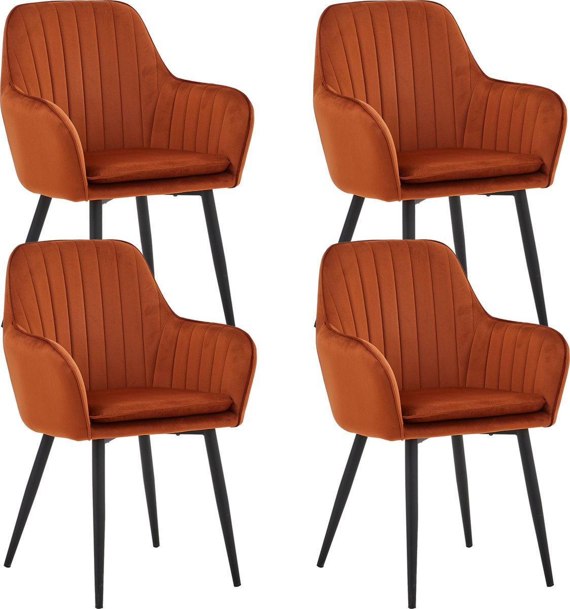 Colenis® - Lavinia Eetkamerstoel - Set Van 4 - Terracotta - Velvet - Industrieel - Met armleuning