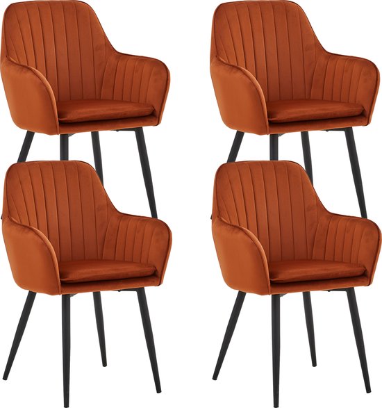Colenis® - Chaise de salle à manger Lavinia - Set de 4 - Terre cuite - Velours - Industriel - Avec accoudoir