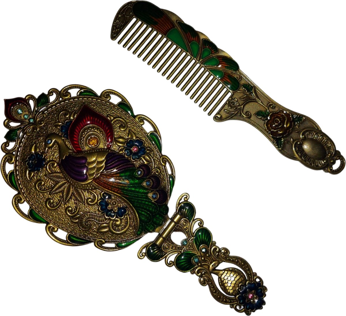 Goedkoopste Vintage spiegel en kam set - antiek - inklapbaar - handspiegel - haaraccessiores - handgemaakt - spiegelset - make-upspiegel - barok - biedermeier - toiletspullen