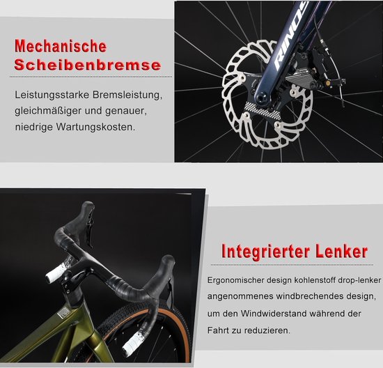 Rinos Sandman 1.0 - Carbon Gravel Fietes - Gravel Bike - met Shimano SORA 18 versnellingen en schijfremmen - lichte fiets voor dames en heren - 700 x 40C - Kameleon Blauw-Paars 56 van Rinos — afbeelding 3