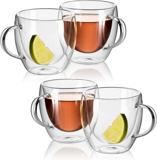 Precision Home - 4 verres à double paroi avec anse - adaptés à différents types de café - Latte macchiato, cappuccino, expresso - 250 ml