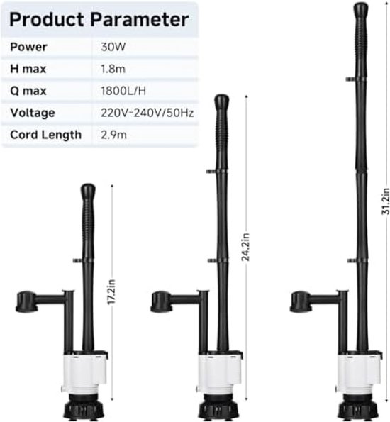 AQQA Aquariumzuiger, DC 2300 l/u, instelbare waterstroom, elektrische molmzuiger, 32 W, elektrische molmzuiger met drievoudige filtering voor waterverversing, zandreiniging