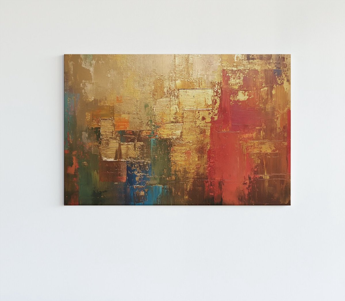 Trendex Global Canvas Schilderij - Abstract - Rood en Goud - 90x60x2 cm