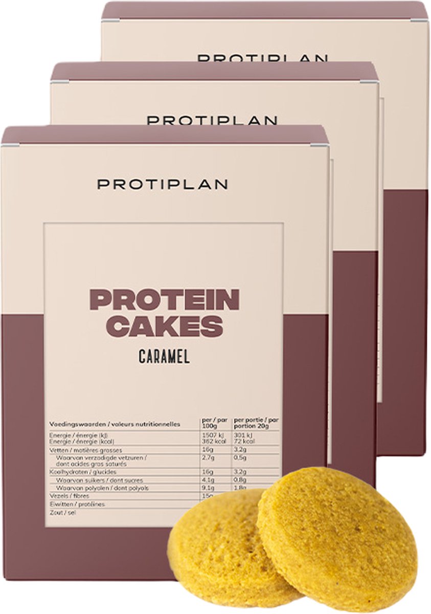 Goedkoopste Protiplan | Botercake Karamel | 3 stuks | 3 x 7 x 20 gram | Low carb snack | Snel afvallen zonder hongergevoel!