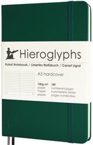 Hieroglyphs Carnet de Notes A5 - Cahier ligné à couverture rigide avec fermeture élastique - 189 pages numérotées - papier 100 grammes - 2 signets - poche - journal notebook - Vert