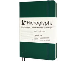 Hieroglyphs Notitieboek A5 Gelijnd - Hardcover - 189 Genummerde Pagina’s - 100 Grams Papier - Elastiek - Schrijfboek - Donkergroen - Forest Green