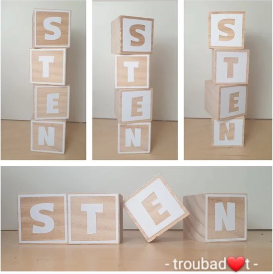 Troubadot - Houten blokken - 4cm - Naam - Gepersonaliseerd - 3-4 blokken - Naamblokken - kraamcadeau van Merkloos — afbeelding 4
