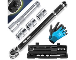 MASKO® Momentsleutel 1/2" /momentsleutel 6-delig set 40-210Nm 1/2 ' CV incl. 3 doppen 17mm, 19mm, 21mm en verlengstuk 125mm incl. koffer +/- 4% tolerantie bandensleutel auto momentsleutel 6-delige - Zwart