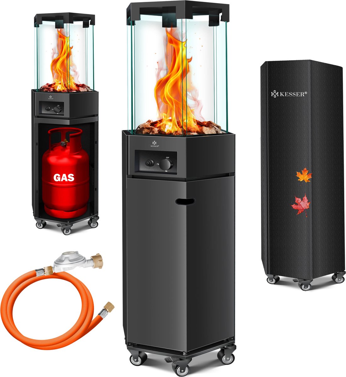 KESSER Terrasverwarmer Gas Staand - Paddenstoel Terrasheater RVS met Wielen en Beschermhoes, Buitenverwarming voor Terras en Tuin - Zwart – foto 3