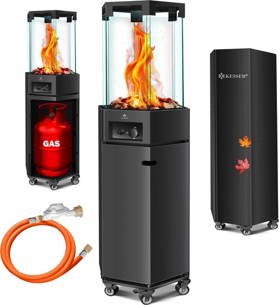 KESSER® Chauffage de terrasse / Chauffage à gaz mobile / Chauffage à gaz avec housse de protection Chauffage extérieur Chauffage champignon mobile Chauffage à flamme avec roues au sol - Zwart