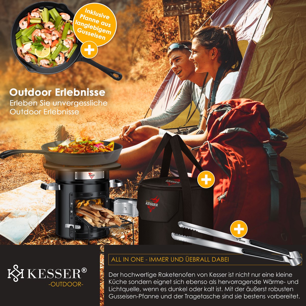 KESSER Rocket Oven incl. Cast Iron Grill Pan, Grill Plate, Grill Tongs & Carry Bag, Dutch Oven BBQ Rocket Wood Stove Camping Outdoor Camping Grill Stainless Steel Grey KESSER Rocket Oven incl. Cast Iron Grill Pan, Grill Plate, Grill Tongs & Carry Bag, Dutch Oven BBQ Rocket Wood Stove Camping Outdoor Camping Grill Stainless Steel Grey