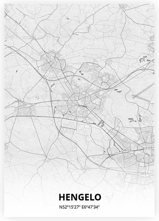 Hengelo plattegrond - A2 poster - Tekening stijl