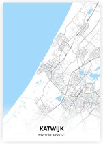 Katwijk plattegrond - A3 poster - Zwart blauwe stijl