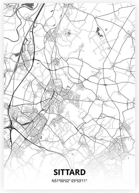 Sittard plattegrond - A2 poster - Zwart witte stijl