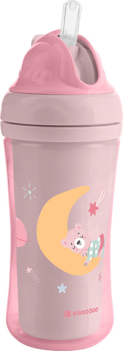 Kikkaboo Maan Beker Met Siliconen Rietje - 220ml - Roze