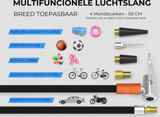 Multifunctionele luchtslang 50cm voor AutoXtreme. Geschikt voor speelgoed, ballen, ballonnen, fietsen en auto's.