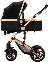 Luxe 3-in-1 Kinderwagen - Wandelwagen - Autostoeltje - Buggy - Reiswieg - Inklapbaar - 0-36 Maanden - Zwart/Goud