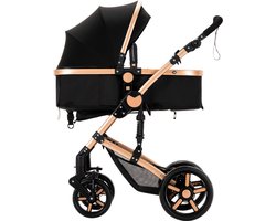 Luxe 3-in-1 Kinderwagen - Wandelwagen - Autostoeltje - Buggy - Reiswieg - Inklapbaar - 0-36 Maanden - Zwart/Goud