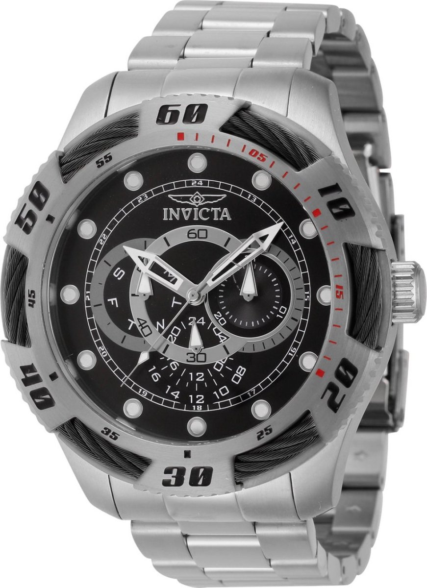 Invicta Speedway 45755 Heren Horloge - Waterdicht - Analoog - Quartz Uurwerk - Roestvrij Staal met zwarte Wijzerplaat - 50mm
