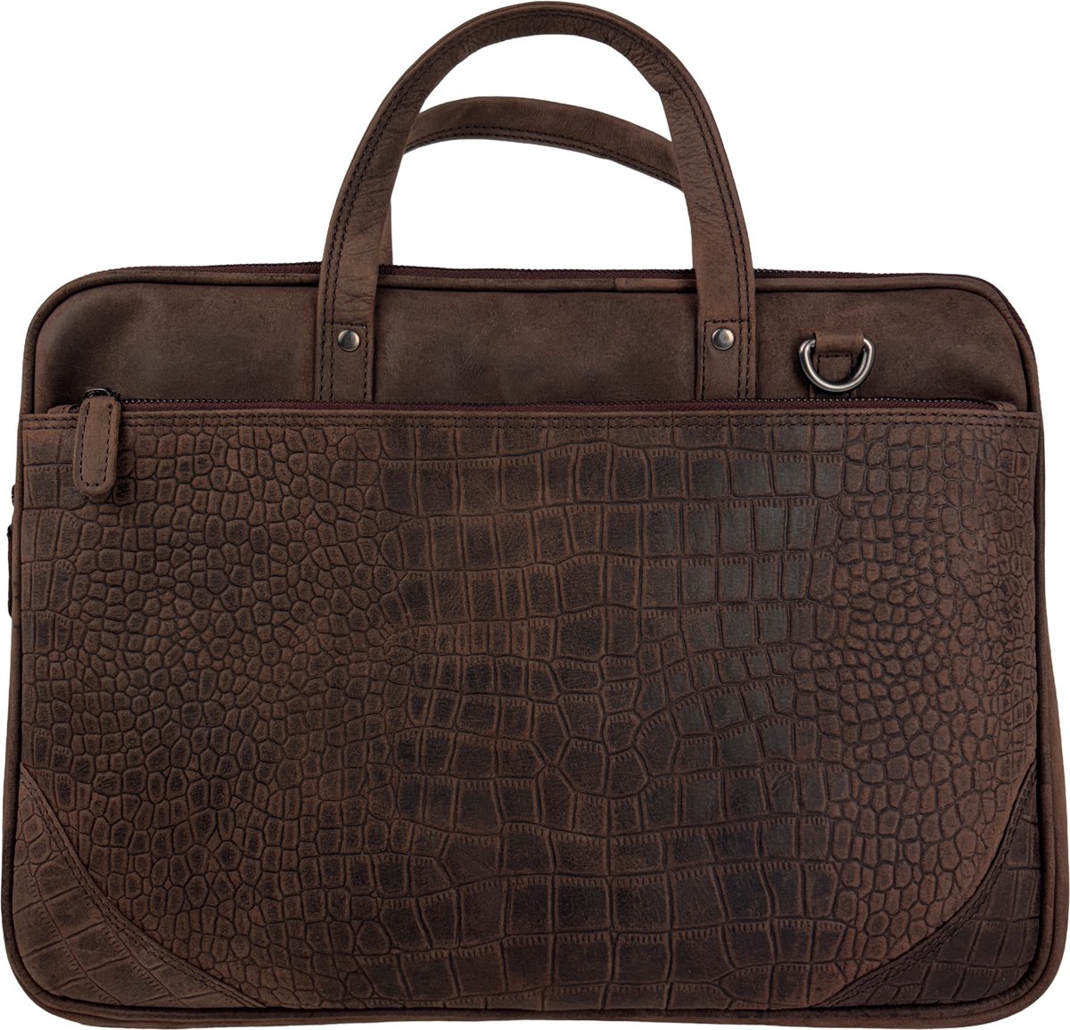 Laptoptas Leer - 15.6 Inch - Donkerbruin Krokoprint - Schoudertas Dames - Crossbodytas - Laptop - 15704CP - Arrigo