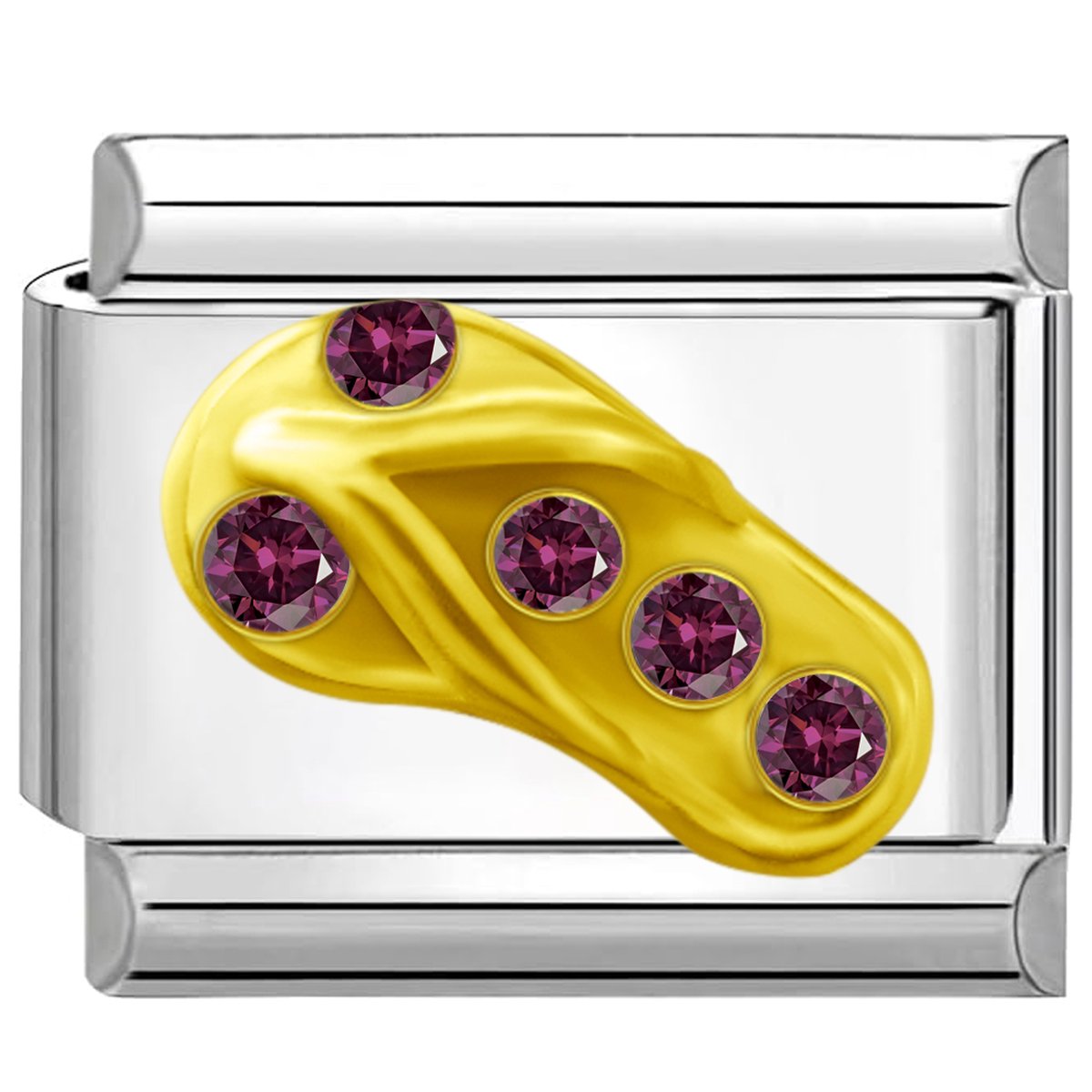 Quiges - Schakel - Bedel - 9mm - charms - Zirkonia teenslipper - Geschikt - voor - armband - Schakelarmband - italy bedels armband