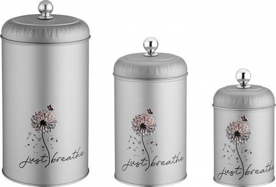 Buenos - Boîtes de rangement en métal - café - sucre - thé - 3 pièces rétro - couleur fleurs gris