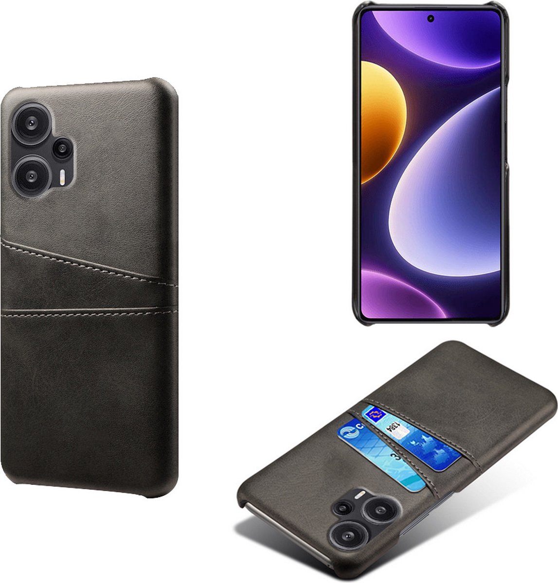 Backcover met Opbergvakjes + PMMA Screenprotector voor Xiaomi Poco F6 _ Zwart