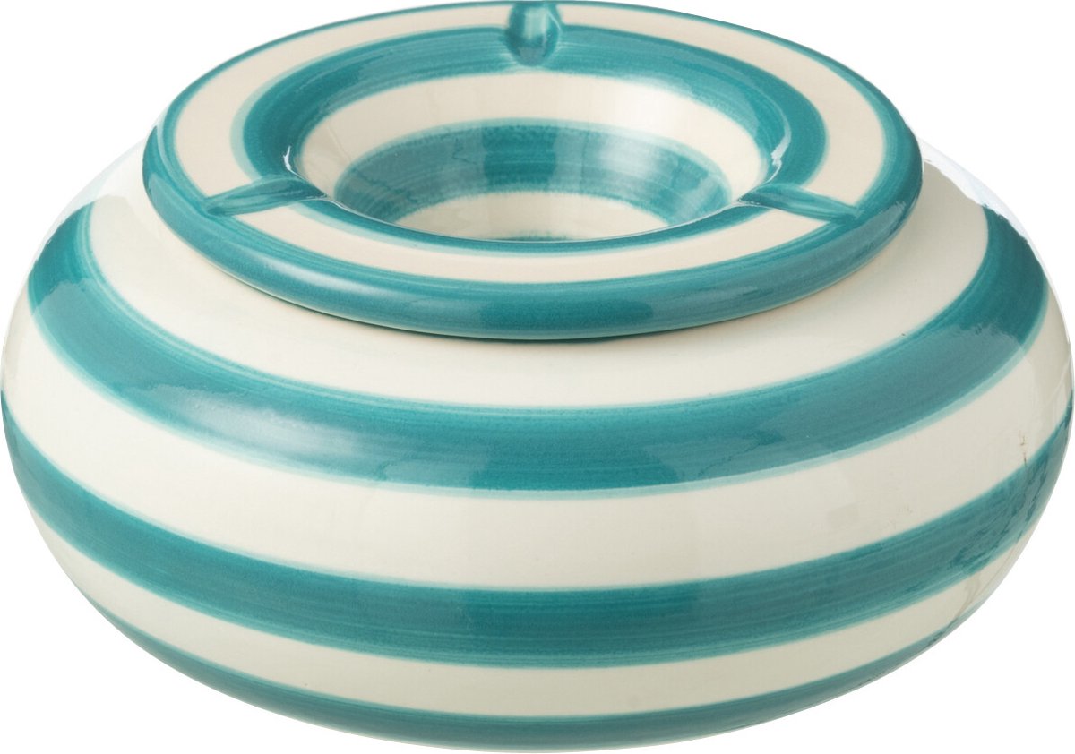 Goedkoopste J-Line asbak Granada Stripes - keramiek - wit/aqua - large