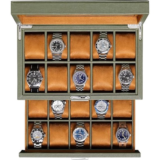 Horlogedoos Met 20 Sleuven - 2 Niveaus Luxe Horlogebox Met Glazen Deksel Van Zwart PU-Leder