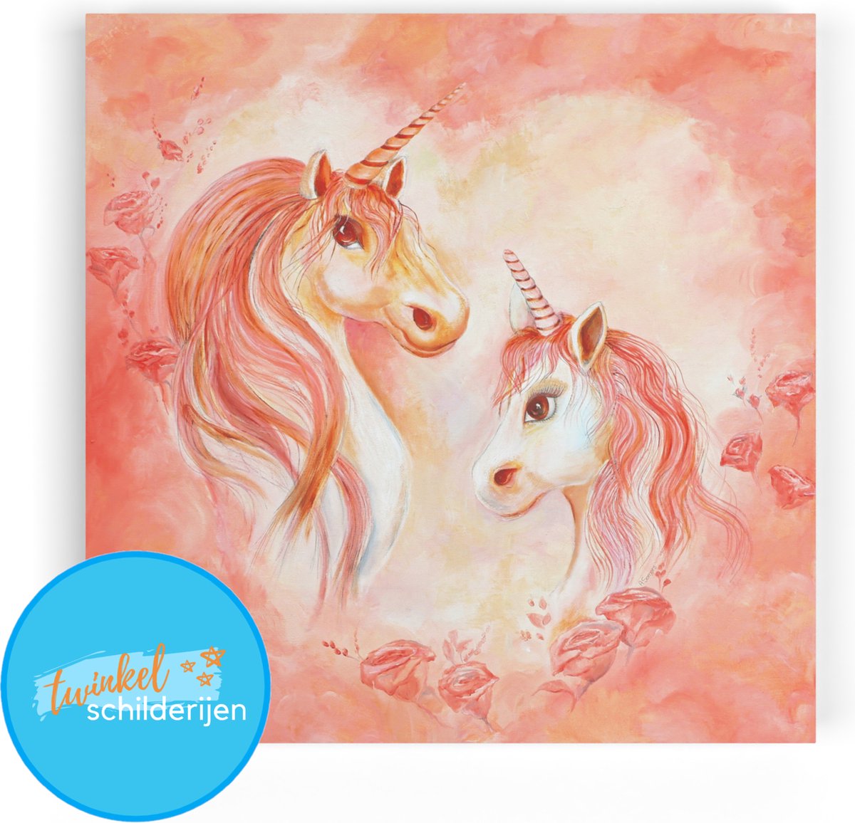 Twinkelschilderijen eenhoorn - Eenhoon unicorn summer dream - Roze canvas wanddecoratie accessoire voor kinderkamer en babykamer - meisje - meisjeskamer - Schilderij | Incl GRATIS ophangsysteem |