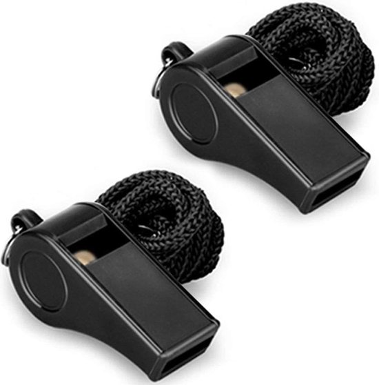 Sifflet - 2 pièces - Sifflets d'arbitre - Sifflet de survie - Sifflet d'urgence - Sifflet d'urgence - Sifflets - avec cordon de football - Plastique - Noir - Pour les urgences, la promenade du chien, l'entraînement, les sports de outdoor