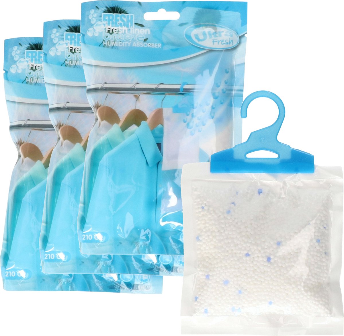 Ultra Fresh Vochtopnemer met geur - 9x - linnen - vochtonttrekker - tegen schimmel en geur - 210 gram