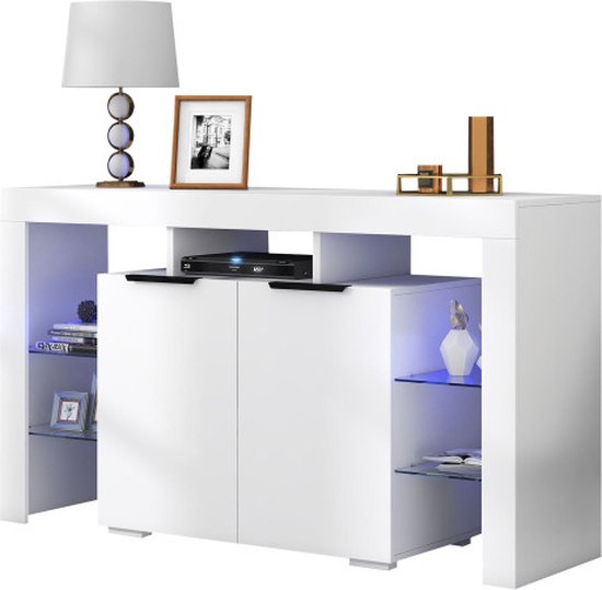 Keukenkast, Dressoir, Vitrinekast, MDF, Zwart, Met LED-verlichting, Verstelbare Planken,  105x38 4x180 Cm
