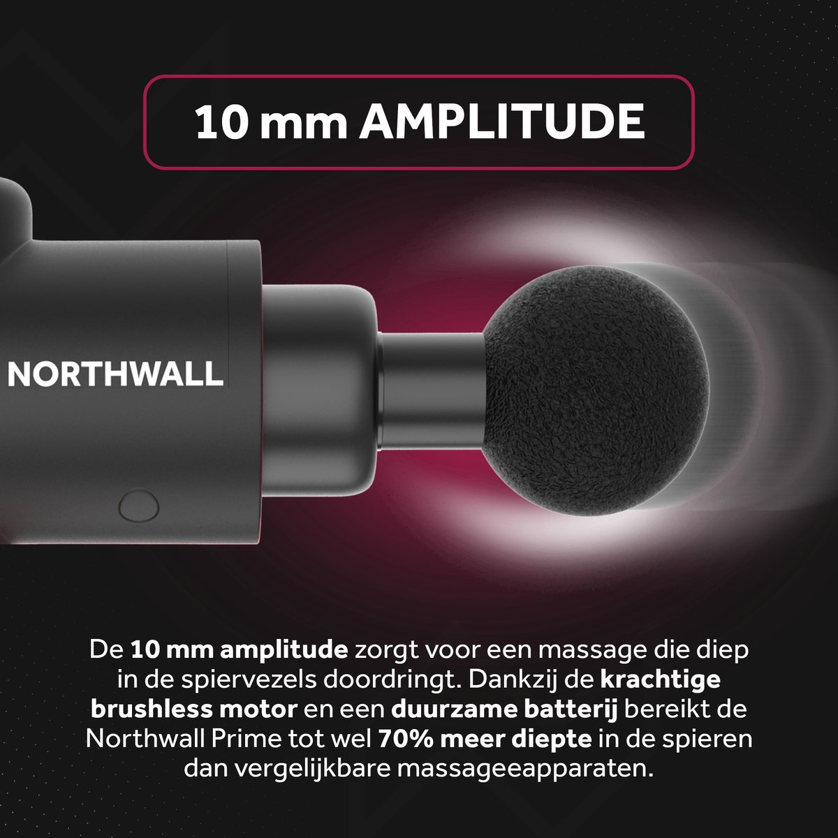 Afbeelding 3 van Northwall Massage Gun Professioneel Prime - Massage Pistool Inclusief Koffer en 6 Opzetstukken - Krachtig en Draadloos Sport en Relax Massage Apparaat - Massageapparaten