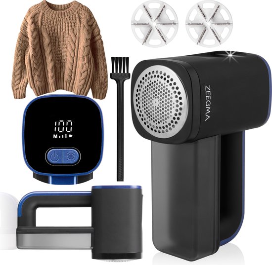 Zeegma Lintee Pluizenverwijderaar - Voor Kleding, Meubels en Stoffen - 3 Werkstanden - LCD-Display - Inclusief Reservemesjes en Opbergtas