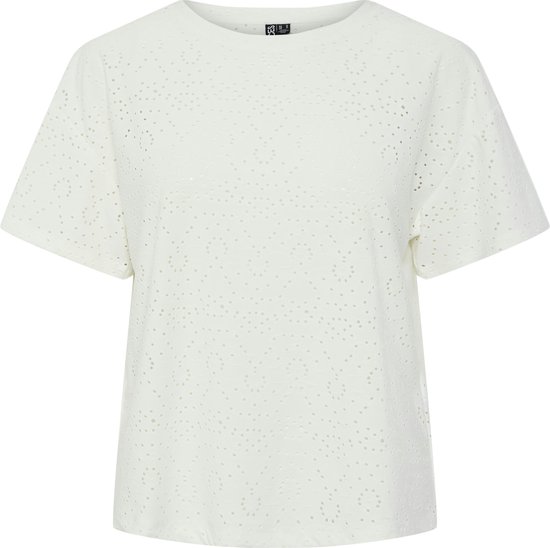 T-shirt femme PIECES PCABBY SS BROD ANG TEE JRS NOOS BC - Cloud Dancer